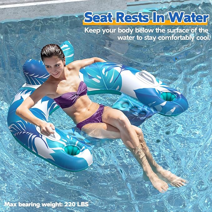 Pool Floats, 3 Pack Inflatable Pool Float Chairs with Cupholders & Handles, Pool Floats Adult & Kids Perfect for Pool Lake & Rivers, Pool Toys Party, Relaxing Inflatable Chair for Swimming Pool