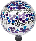 Alpine Corporation HMD218 Mosaic Gazing Globe with Mirrored Floral Pattern Decoration for Garden, Patio, and Lawn, 12" H