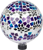 Alpine Corporation HMD218 Mosaic Gazing Globe with Mirrored Floral Pattern Decoration for Garden, Patio, and Lawn, 12" H