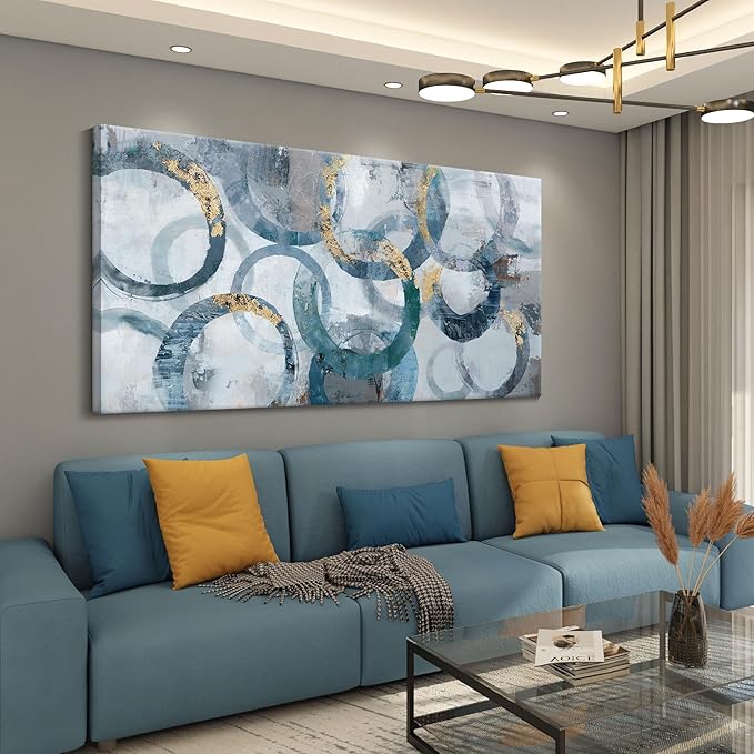 Mofutinpo Blue and Gold Wall Art - Large Modern Abstract Canvas Wall Art, Framed for Bedroom, Office or Living Room - 30x60IN