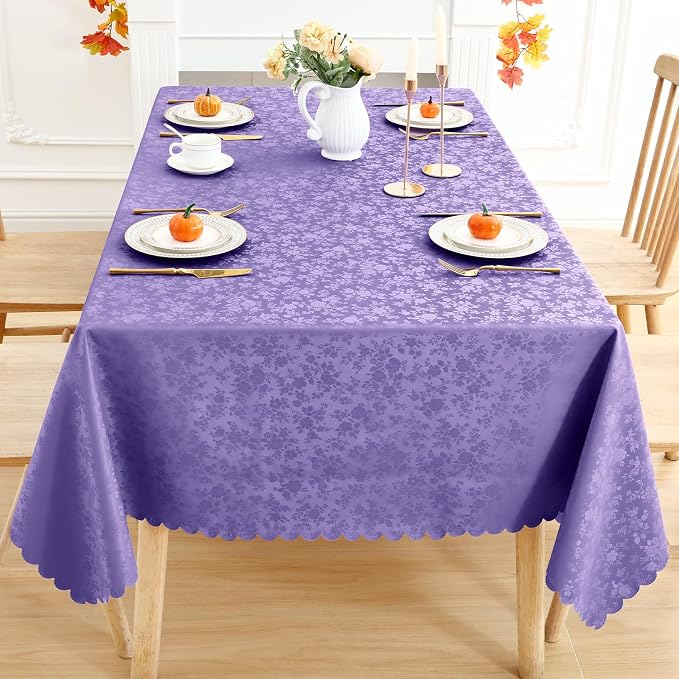 Smiry Rectangle Waterproof Heavy Duty Vinyl Tablecloths, 60 x 84 Inch | Wipeable Washable Floral Embossed Table Cover for Kitchen and Dining Room, Indoor & Outdoor Use, Purple