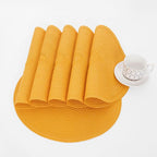 SHACOS 15 inch Round Braided Placemats Set of 6 Non Slip Washable Kitchen Table Place Mats Cotton Polyester Heat Resistant Table Mats for Home Wedding Dinner Party Table Decor, Mustard Yellow