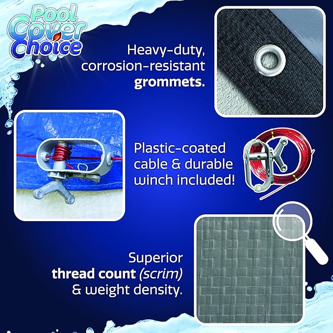 Winter Swimming Pool Cover for 21 ft Aboveground Round Pool Size, Top Choice Series, Solid Material, Color - Platinum Gray, Pool Cover Choice 3021-4CHOICE