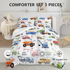 Axolotl Construction Comforter Set Queen,Excavator Bedding Set,Construction Vehicles Comforter Set,Excavator Comforter,Excavator Tractor Trucks Bedding Set for Kids Boys Teens,1 Quilt 2 Pillowcases