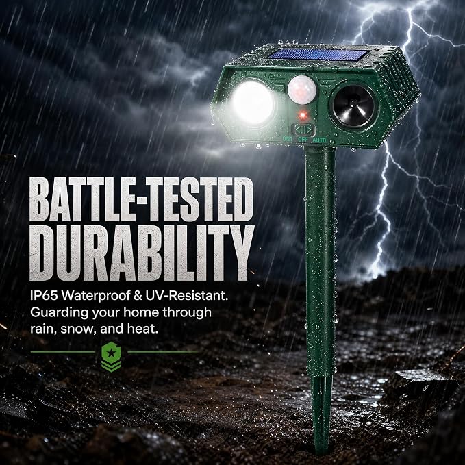 2026 Sonic Fortress Pro Deer Repellent Devices, Racoon Repellent Outdoor Squirrel Fortress Pro Animal Repeller Cat Deterrent with Motion Sensor&Flash Light to Scare Skunk Rabbit Out of Garden Yard(2)