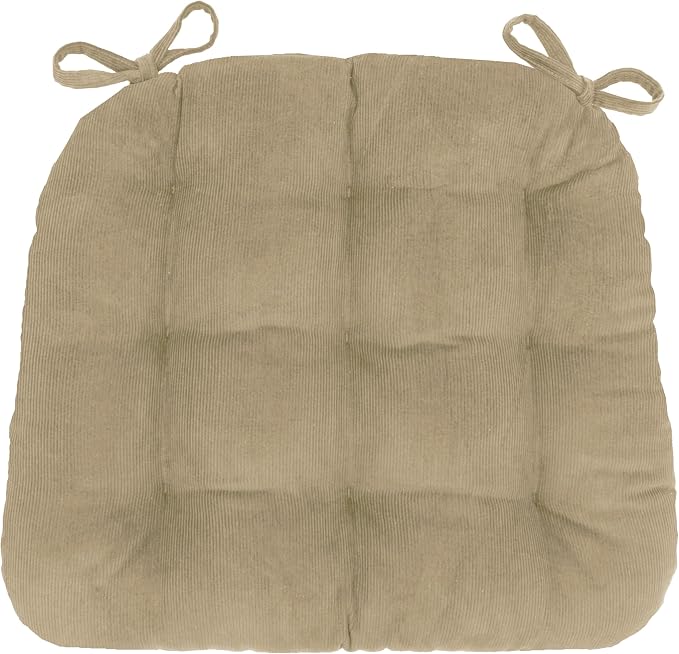 Barnett Home Decor Dining Chair Pad with Ties Corduroy Beige -Size Medium 16.5 x 18 16.5 x 18 Chair Cushion - Latex Foam Fill Cushion, Reversible, Machine Washable - Pinwale (Taupe/XL)