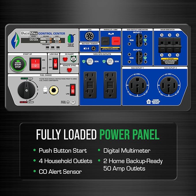 DuroMax XP16000iH 16,000-Watt Dual Fuel Portable Digital Inverter Generator - Gas & Propane, Remote Electric Start, Whole Home Power Backup, Transfer Switch Ready, RV & Emergency Ready