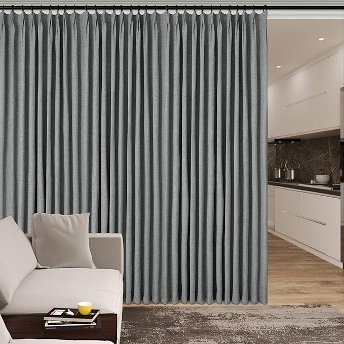 Room Divider Curtains Screen Partitions, Linen Look 100% Blackout Drapery 108 Inches Long, 100" Wide Pinch Pleated Window Drapes, Privacy Protecting, Light Blocking, (1 PC, Mid Grey)