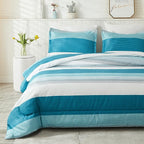 Litanika Full Comforter Set White Teal - 3 Pieces Lightweight Fluffy Bedding Comforter Sets, All Season Down Alternative Comforter (1 Comforter, 2 Pillowcases)
