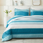 Litanika Queen Comforter Set White Teal - 3 Pieces Lightweight Fluffy Bedding Comforter Sets, All Season Down Alternative Comforter (1 Comforter, 2 Pillowcases)