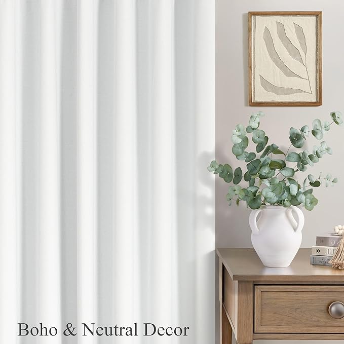 Blackout Curtains 68 Inches Long 2 Panel Thermal UV Heat Blocking White Linen Textured Black Out Drape for Nursery Bedroom Living Room Energy Saving Noise Reducing Boho Farmhouse Vintage 68 Length