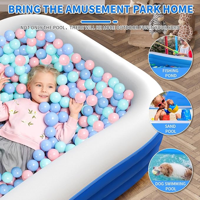 Inflatable Swimming Pool, Blow up Pool, Above Ground Swimming Pool for Family,Pool for Adults 120x 72 x 22 inch Full-Sized Inflatable Pool for Outdoors, Backyard