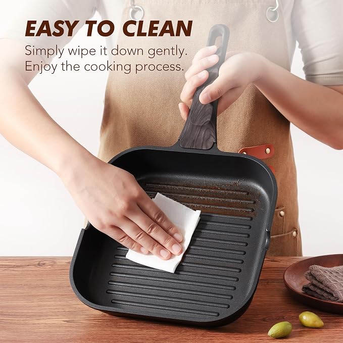 SENSARTE Nonstick Grill Pan with Lid, Grill Pan for Stove Tops, Versatile Griddle with Pour Spouts, Square Big Cooking Surface, Durable Skillet Indoor & Outdoor Grilling. PFOA Free