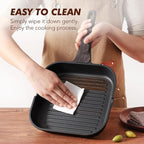SENSARTE Nonstick Grill Pan with Lid, Grill Pan for Stove Tops, Versatile Griddle with Pour Spouts, Square Big Cooking Surface, Durable Skillet Indoor & Outdoor Grilling. PFOA Free
