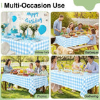 6 Packs Buffalo Disposable Table Cloth, 54 x 108 Inch Waterproof Plastic Tablecloth, Rectangle Baby Blue and White Checkered Table Covers for Picnic, Birthday, Party, Back to School