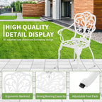 Patio Bistro Set 3 Piece Cast Aluminum Outdoor Bistro Set, Rust Resistance Bistro Table and Chairs of 2 with Umbrella Hole, Small Patio Set for Garden Outside, White