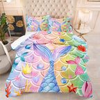 NINENINE Mermaid Tail Bedding Mermaid Comforter Set,Blue Glitter Bedding Full Comforter Sets for girls,Rainbow Scales Bedding Sets with 1Comforter 2Pillowcases
