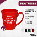 DISCOUNT PROMOS Custom Glossy Ceramic Latte Coffee Mug 12 oz. Set of 50, Personalized Bulk Pack - Perfect for Tea, Espresso, Cappuccino, Hot Cocoa - Red