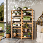 Bamboo Shelf, 6-Tier Adjustable Tall Open Bookcase, Bathroom Storage Rack Freestanding Shelving Unit, Plant Display Stand for Small Space, Natural
