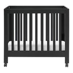 Babyletto Origami Mini Portable Folding Crib with Wheels in Black, 2 Adjustable Mattress Positions, Greenguard Gold Certified