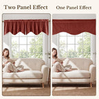 Rust Classic Velvet Valance 52x18 Inch 1 Panel | Earth Tone Wavy Kitchen Curtains, Vintage Window Treatment for Living Room, Bathroom, Small Windows, Christmas Decor