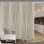 100% Blackout Linen Textured Drapes for Bedroom Pinch Pleated Curtains for Track System Portable Drapery for Sliding Glass Door/Storage/Space Room Divider, 70" Wx84 L, 1 PC, Ivory White