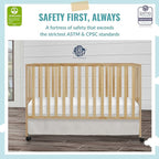 Quinn Full-Size Folding Crib in Natural, Removeable Wheels, Modern Nursey, Adjustable Mattress Support, Portable Crib, Patented Folding System