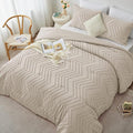 CozyLux King Size Comforter Set Beige - 3 Pieces Boho Tufted Shabby Chic Bedding Comforter Set for All Seasons, Chevron Bedding Sets with Comforter & 2 Pillow Shams