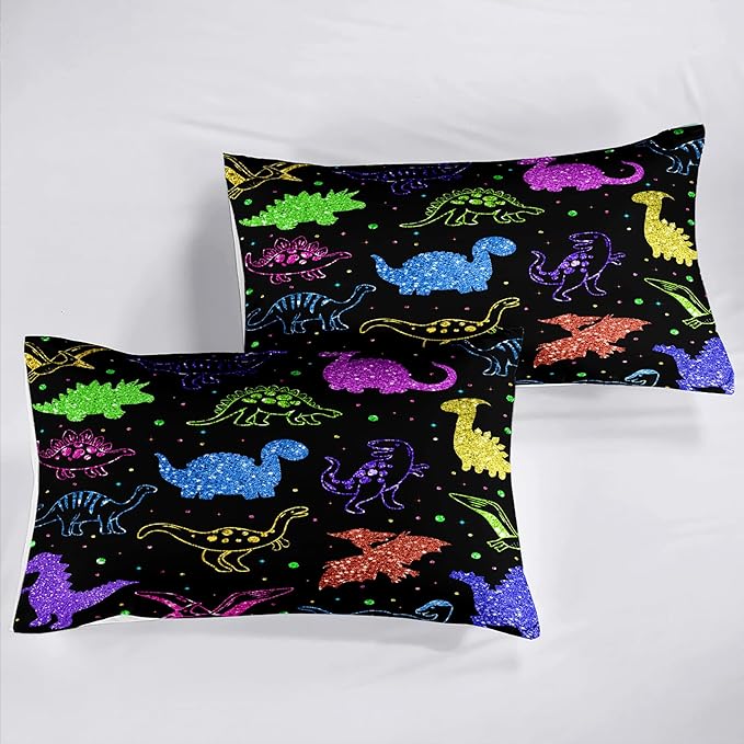Dinosaur Kids Bedding Sets for Boys, Cartoon Dinosaur Comforter Sets Queen Size Colorful Dinosaur Bedding Soft Breathable Dinosaur Quilt for All Season (1 Comforter 2 Pillowcase)