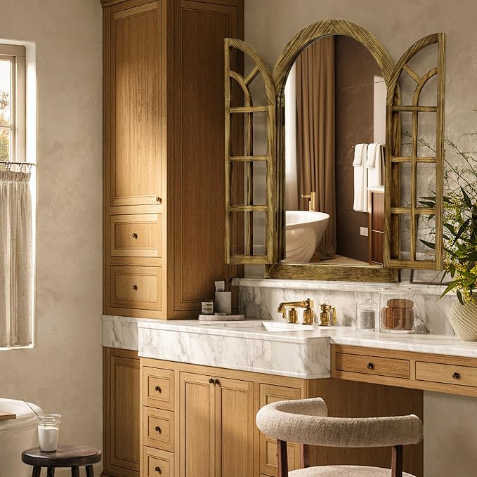 Window Mirrors for Wall Decor -Arched Wall Mirror Farmhouse Wall Decor Wood Frame Decorative Wall Mirrors Like Window for Bedroom, Living Room, Entrance, Dining Room