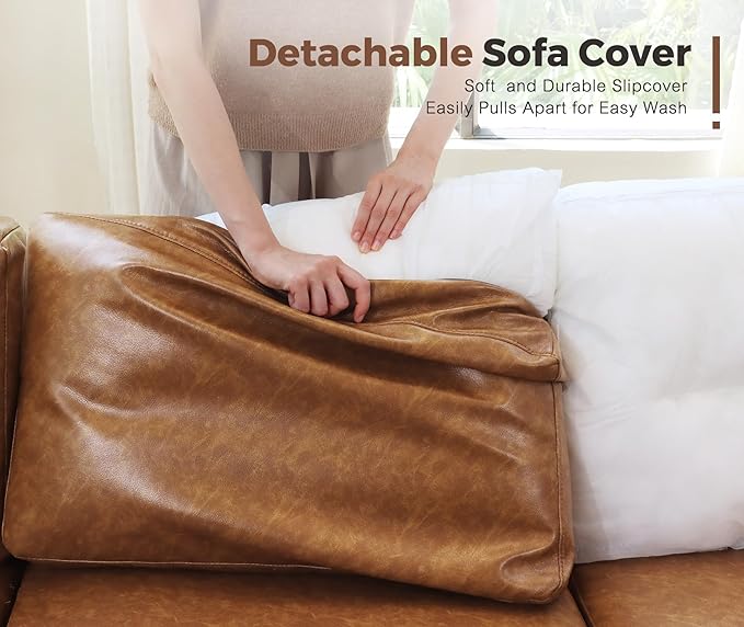 ABCASA 118.5" Oversized Modular Sectional Sofa, Faux Leather 6 Seater U Shaped Couch with Movable Ottoman and Storage Seat with Reversible Chaise Deep Seat for Living Room Brown