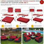 ClawsCover 14Pack Outdoor Seat and Back Cushions Replacement Covers Fit for 7Pieces 6-Seater Wicker Rattan Patio Furniture Set Sectional Couch Chair,Red-Include Cover Only (Large)