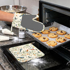 Butterfly Bird Vintage Heat-Resistant Silicone Oven Mitts and Pot Holder 4 Piece Set,Non-Slip Kitchen Oven Gloves for Baking, BBQ, Cooking,Grilling
