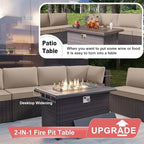 Patio Furniture Sectional Sofa Set 10-Pieces PE Rattan Swivel Rocking Chairs Outdoor Furniture Set w/43in Gas Fire Pit Table, Patio Conversation with 55000 BTU Propane Fire Pit, Sand