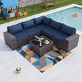 Kullavik 6PCS Outdoor Patio Furniture Set PE Wicker Rattan Sectional Sofa Patio Conversation Sets,Navy blue