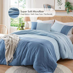 Blue Full/Queen Comforter Set - Modern Soft Farmhouse Comforter Sets for Men, Masculine Colorblock Pattern Bedding Set for All Season, 3 Pieces includes 1 Comforter, 2 Shams (90"x 90")