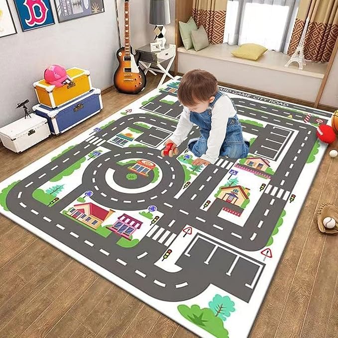 Kids Rug Play Mat Great for Playing with Cars and Toys,Educational Kid Road and Traffic City Life Carpet,Children Baby Fun Throw Rug for Bedroom Play Room,71X106Inch/180X280CM