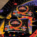 Tailor Shop Celestial Bedding Queen Size,Sun and Moon Bedding for Boys Girls Kids Teens, Mushroom Comforter Gothic Comforter Witchy Comforter Boho Exotic Black Bed with 2 Pillowcases