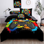 Kids Gaming Bedding Sets, 6 Piece Gamer Comforter Sets for Teens Boys Queen Size for Bedroom Comforter Set Adult 3D Gamepad Microfiber Bedding Sets Fits All Season Queen Comforter Set