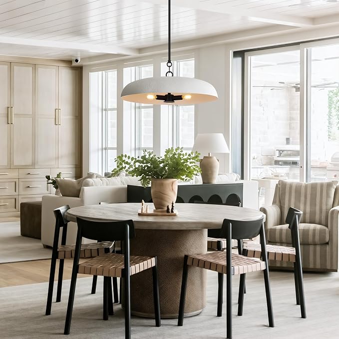 LamQee 20 Inch Oversized Large Pendant Lights, 3-Lights Textured White Modern Dome Chandelier, Rustic Metal Pendant Lighting Fixture Ceiling Hanging for Kitchen Island, Dining Room Over Table, Bar