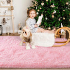 Super Soft Fluffy Shaggy Rugs 3x5 Feet for Living Room Bedroom, Fuzzy Plush Area Rugs for Girls Kids Room Nursery Home Decor, Furry Dorm Rug Cute Non-Slip Indoor Floor Carpet, Baby Pink