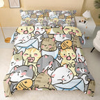 Kawaii Cat Comforter Full Size,Cute Cat Comforter Set for Kids Teens Girls,3Pcs Bedding Set Printed Comforter with 2 Pillowcases,Down Alternative,Soft and Lightweight，Full Size