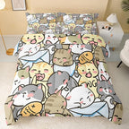 Kawaii Cat Comforter Twin Size,Cute Cat Comforter Set for Kids Teens Girls,3Pcs Bedding Set Printed Comforter with 2 Pillowcases,Down Alternative,Soft and Lightweight，Twin Size