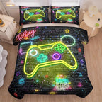 Boys Queen Size Bedding Set, 3 Pieces, Gamepad 08, Includes 1 Comforter & 2 Pillowcases