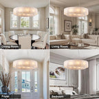 Alabaster Round Chandelier, D31in Modern Dining Room Chandeliers, Marble Pendant Lights Kitchen Island, Drum Chandelier for Dining Room Light Fixture, Living Room, Bedroom Lights, Foyer, Kitchen