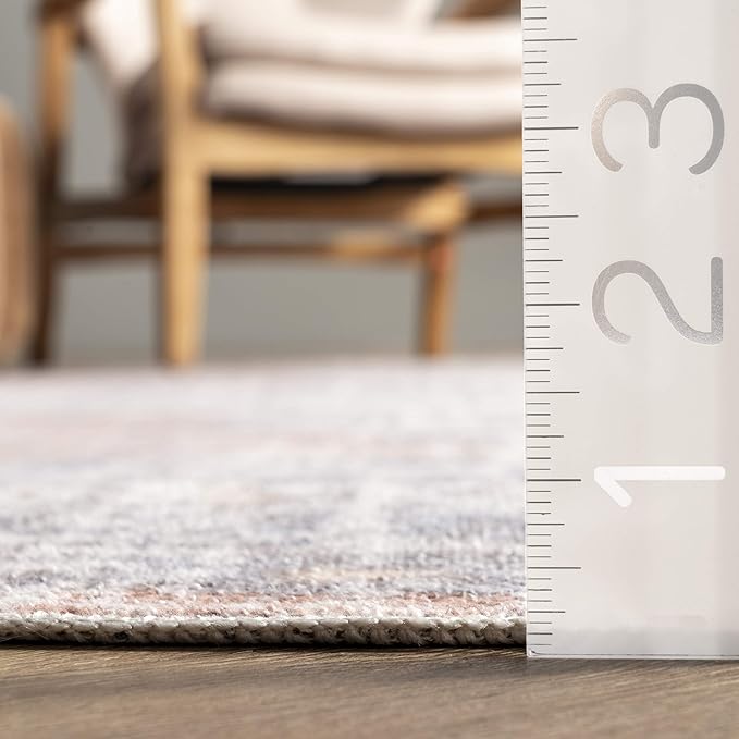 nuLOOM 6x9 Machine Washable Rain Haven Vintage Medallion Area Rug, Peach, Traditional Faded Design, Non-Slip Backing, Stain Resistant, For Bedroom, Dining Room, Living Room, Kitchen