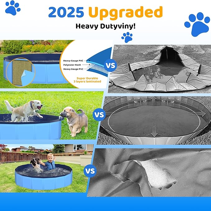 79" x 12" Foldable Dog Pool - Collapsible Hard Plastic Kiddie Pool for Dogs & Kids, Non-Slip Pet Bath Tub for Outdoor Backyard Use, Lightweight & Portable (Blue)