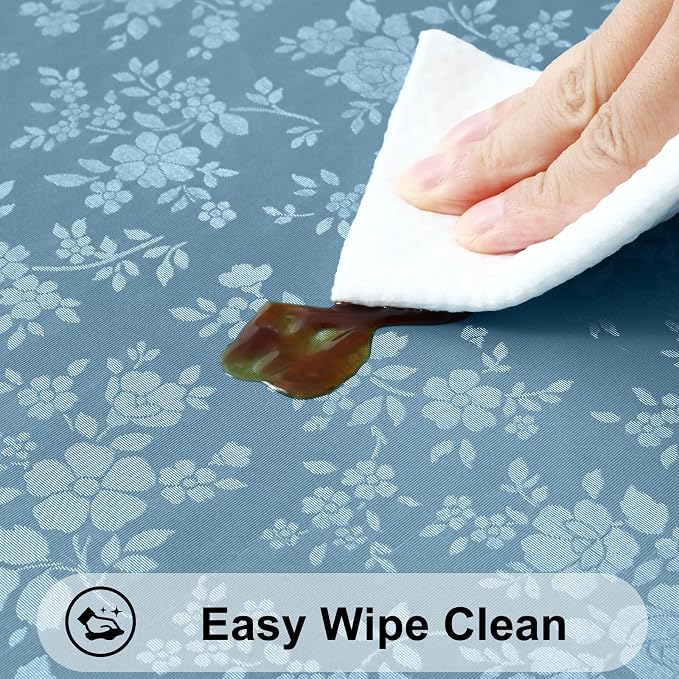 Smiry Rectangle Waterproof Heavy Duty Vinyl Tablecloths, 70 x 108 Inch | Wipeable Washable Floral Embossed Table Cover for Kitchen and Dining Room, Indoor & Outdoor Use, Stone Blue