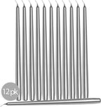 Hyoola 12 Pack Tall Metallic Taper Candles - 14 Inch Silver Metallic, Dripless, Unscented Dinner Candle - Paraffin Wax with Cotton Wicks