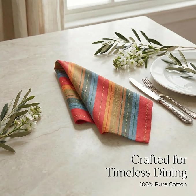 Urban Villa Cloth Napkins Cotton 20x20 (Set of 12) Red Stripes